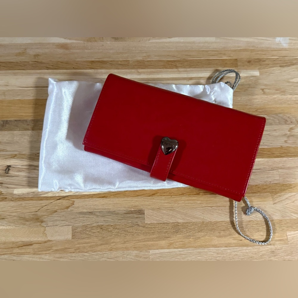 Furla Red Women's Vintage Leather Clutch Wallet Heart Snap Closure